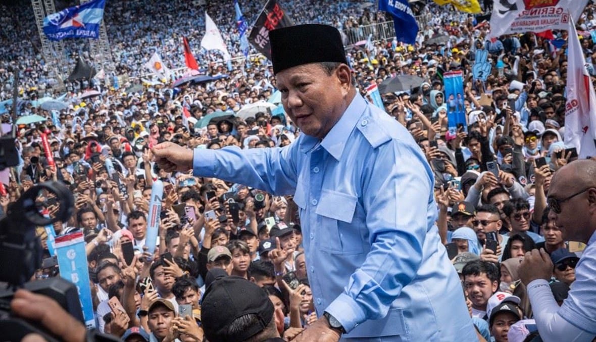وزير الدفاع الإندونيسي برابوو سوبيانتو يعلن فوزه في الانتخابات الرئاسية
